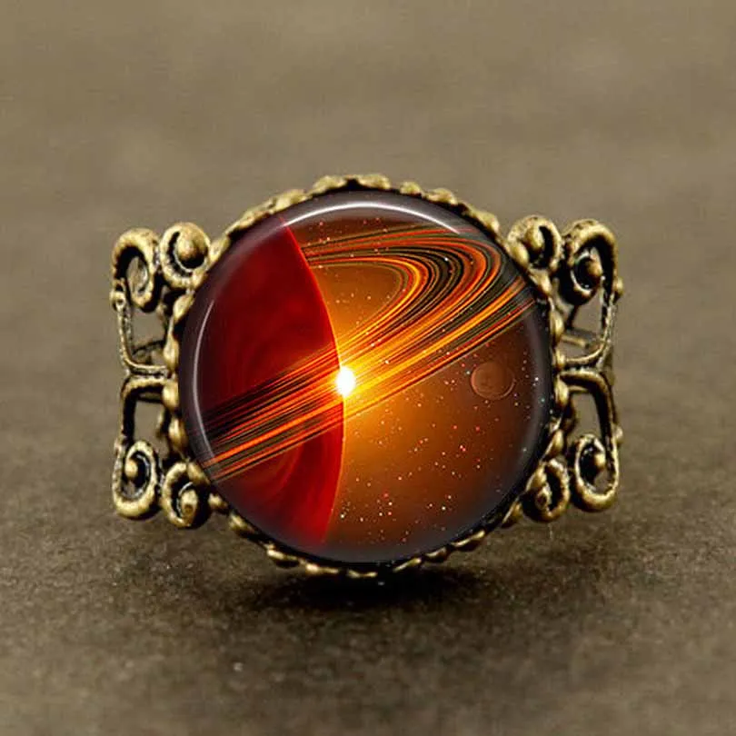 Винтажное кольцо с кабошоном 1 шт./лот изображением Галактики космоса меди
