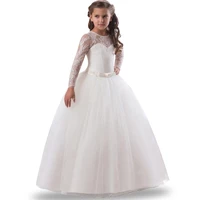 girls lace full sleeve princess dress kids first communion dresses for girls tulle lace wedding costume junior children clothes
