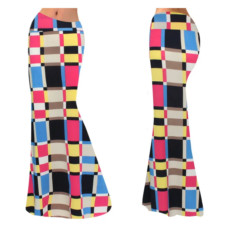 Женская длинная юбка в винтажном стиле облегающая юбка-Русалка Макси с принтом