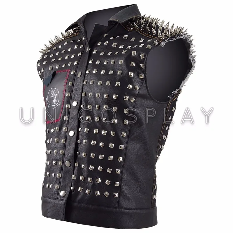 Маска ренча из watch dogs 2 Watch Dogs 2 Wrench Cosplay Vest Black Faux Leather Dedsec Rivet Vests Costume&Mask Badges