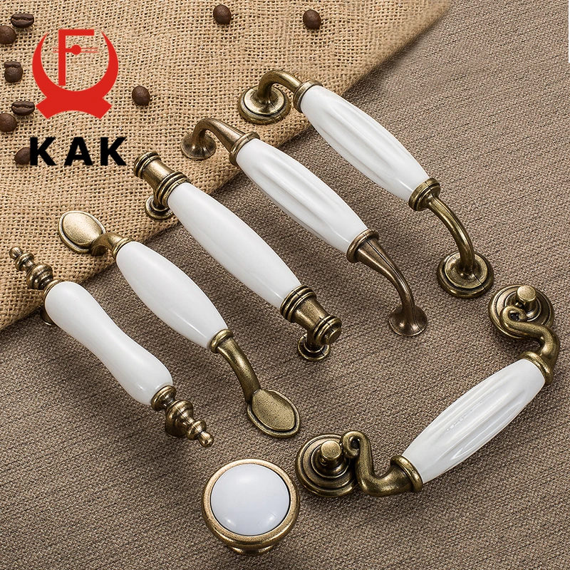 KAK 5 шт./лот ручки для шкафа из античной бронзы керамики белого цвета ящика