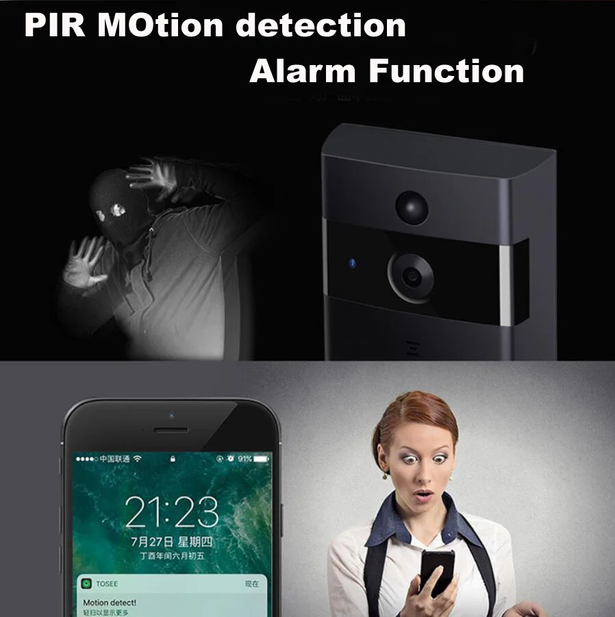 Беспроводной видеодомофон HD PIR wifi дверной звонок Домофон 720 P аккумулятор камеры мощность звуковая карта TF слот наружная Домашняя безопасность