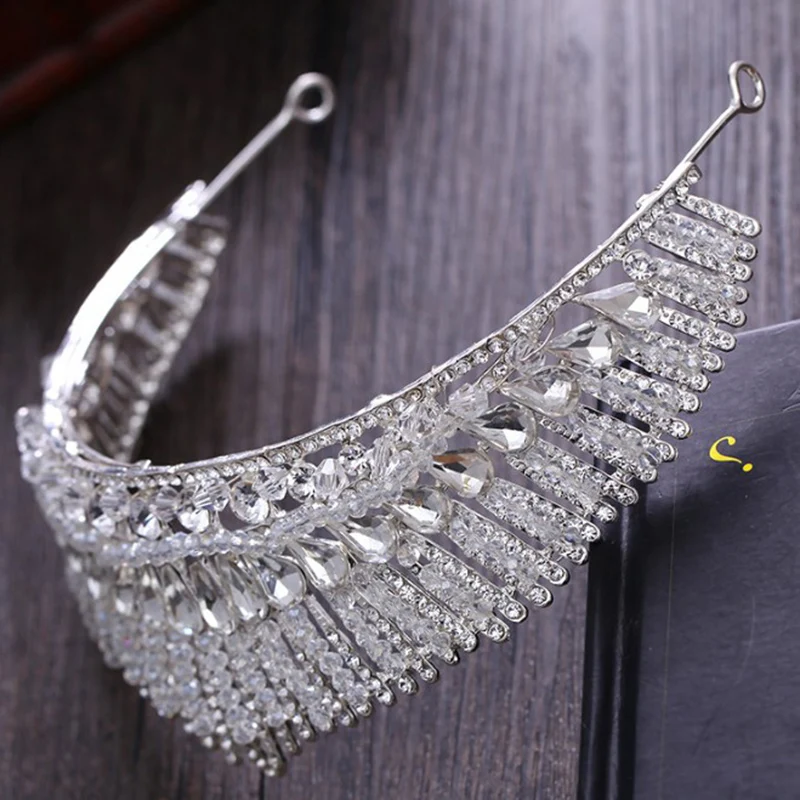 Роскошный большой хрустальные бусины Принцесса Диана Корона Свадебные CZ короны