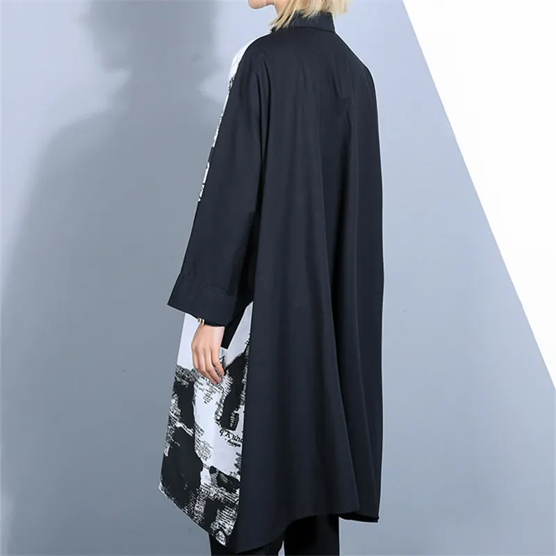 New 2019 Spring Summer Shirt Pattern Flower Loose Plus Size Clothes Long Mosaic Printing Blouse Women Tops |