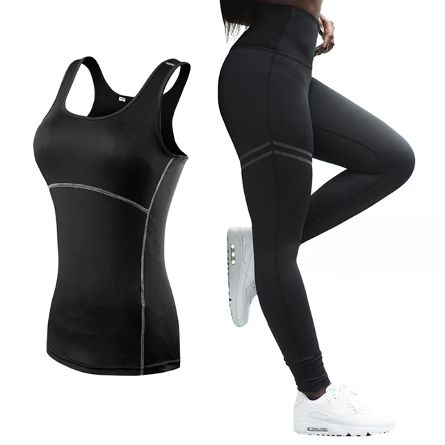 Black 2 Pcs set Женский комплект для занятий йогой без рукавов, для бега, фитнеса, спортивный жилет+ штаны, Леггинсы для йоги, одежда для спортзала, спортивный костюм для бега, спортивная одежда - Цвет: Black 2 Pcs set