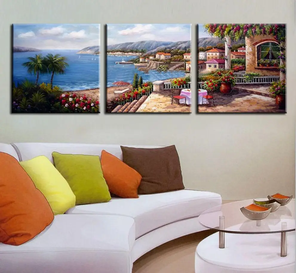 hand painted modern Wall home decor Canvas oil painting 2013 new Modern Landscape paintings 3pcs a500 | Дом и сад