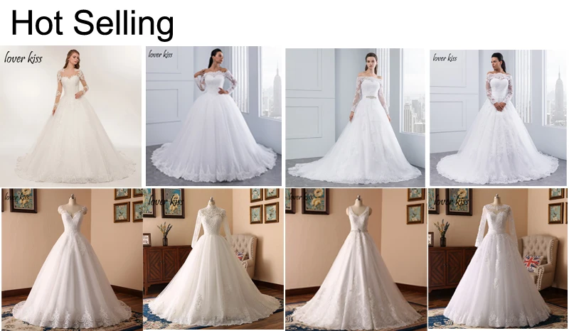 Lover Kiss vestido de noiva кружевное свадебное платье с длинными рукавами и v-образным вырезом, платье украшенное бусами свадебные платья, платья невесты больших размеров