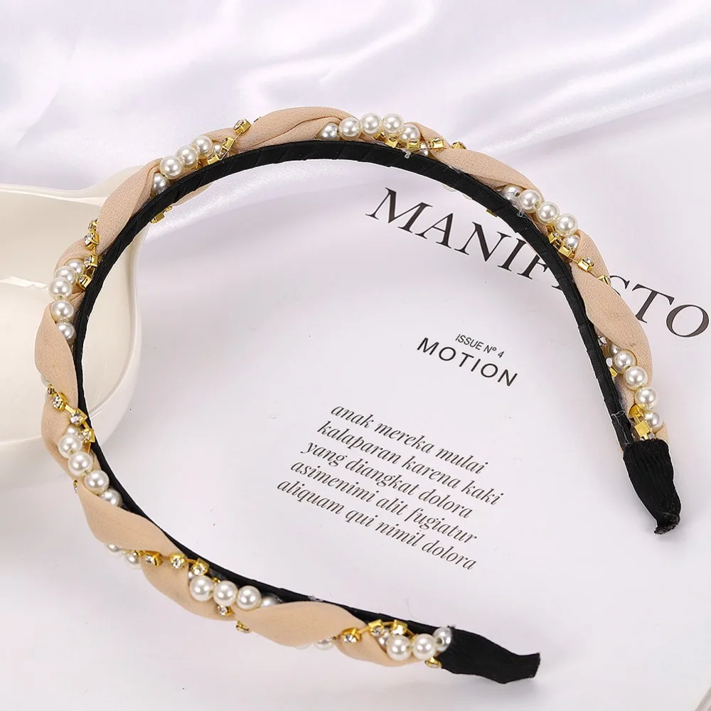 Best lady Trendy Handmade Simulated Pearls Hairband for Women Cute Girls Hair Jewelry Black Beige Korean Headband Wholesale | Украшения и