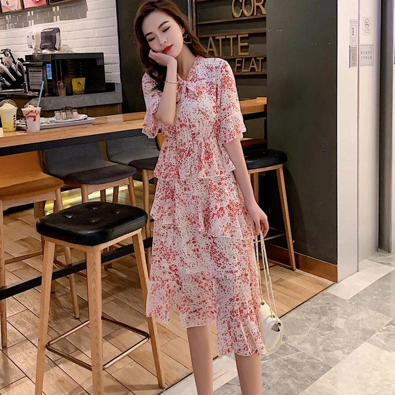 Платье BGTEEVER женское винтажное а силуэта на шнурках с принтом и эластичной