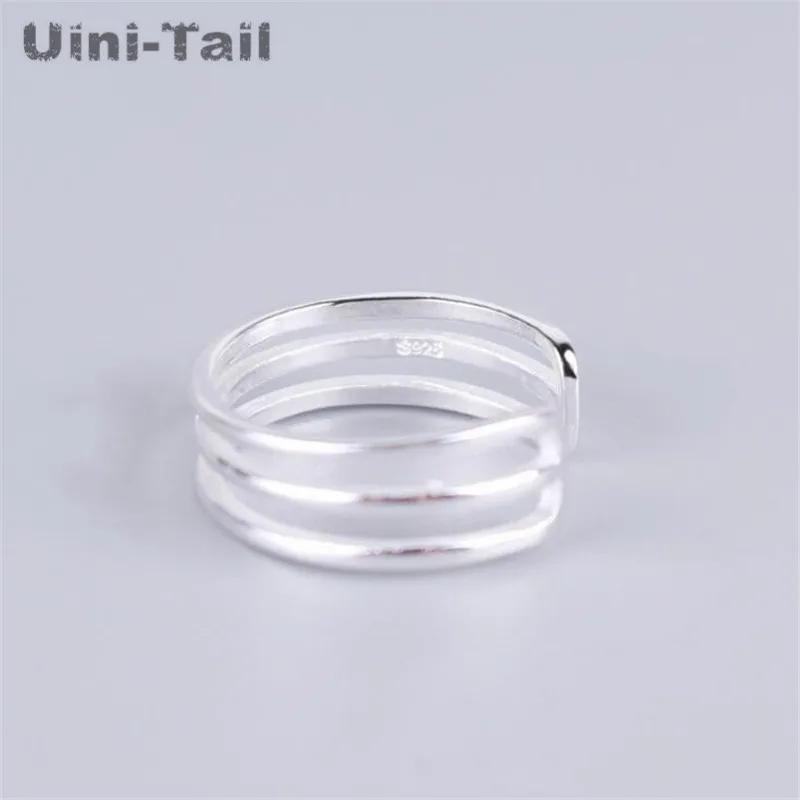 Uini-Tail Горячее предложение новое простое трехслойное глянцевое кольцо из стерлингового серебра 925 пробы женское модное Трендовое Спортивное повседневное ювелирное изделие на палец GN303