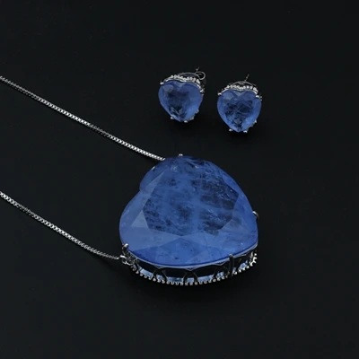 Violet-white plated Newranos ожерелье и серьги с синим сердцем Pedra Fusion Stone 30 мм* 30 мм большой Кулон Ювелирные наборы для женщин SFX0011082 - Окраска металла: Violet-white plated