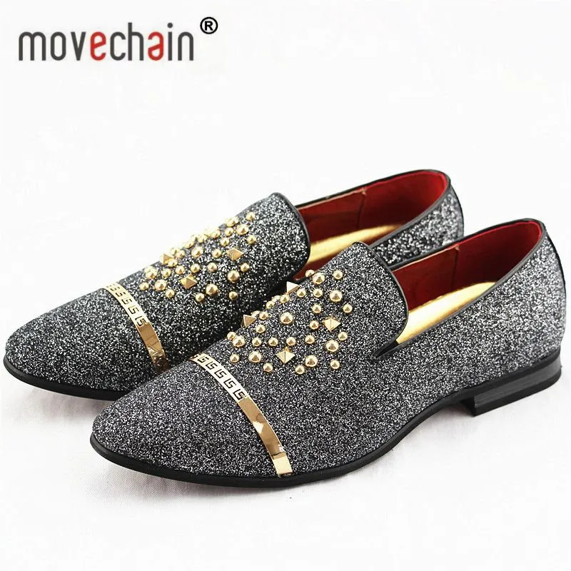 Movechain/Новинка Мужские модные повседневные лоферы на открытом воздухе блестящие