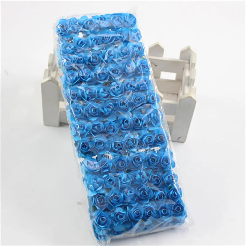 blue 144 шт./лот 1,5 см искусственные маленькие бумажные розы ручной работы для вечеринок Свадебные украшения автомобиля искусственный цветок - Цвет: blue