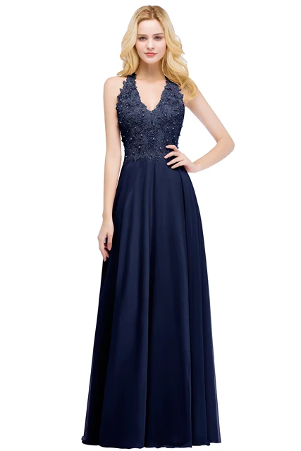 Navy Blue Длинное платье для выпускного вечера, Vestido de Festa, длина до пола, вечерние платья, вечернее платье трапециевидной формы, платье для выпускного вечера, es с жемчугом - Цвет: Navy Blue