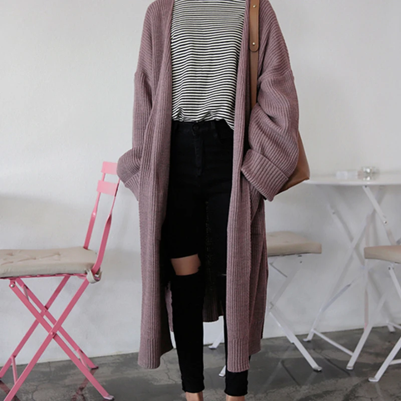 Lady's Sweater Happymulti Casual Knit Pockets Solid Color Spring Autumn Harajuku Long Cardigan Loose Women's sweater |