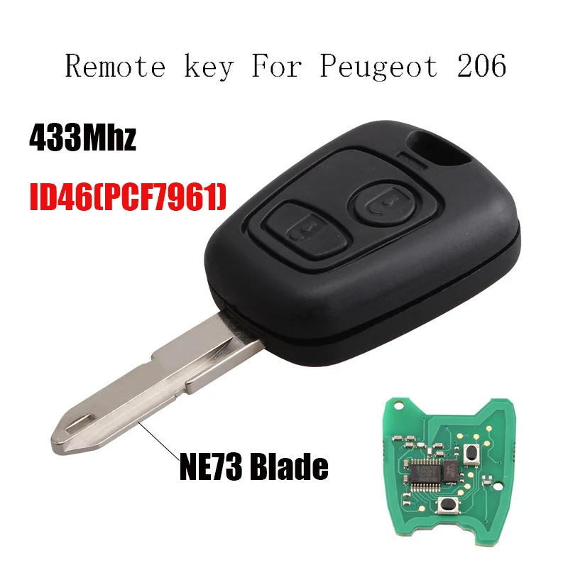 2 кнопки 433 МГц Автомобильный Дистанционный ключ для PEUGEOT 206 207 Полный PCF7961 чип и