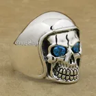 925 пробы Серебряная шляпа для футбольного шлема CZ Eyes Skull Ring Men Biker Rock Punk Ring 9QX11 US размер от 7 до 14