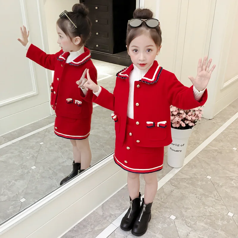 2 шт. детские шерстяные куртки и юбка для девочек|Комплекты одежды девочек| |
