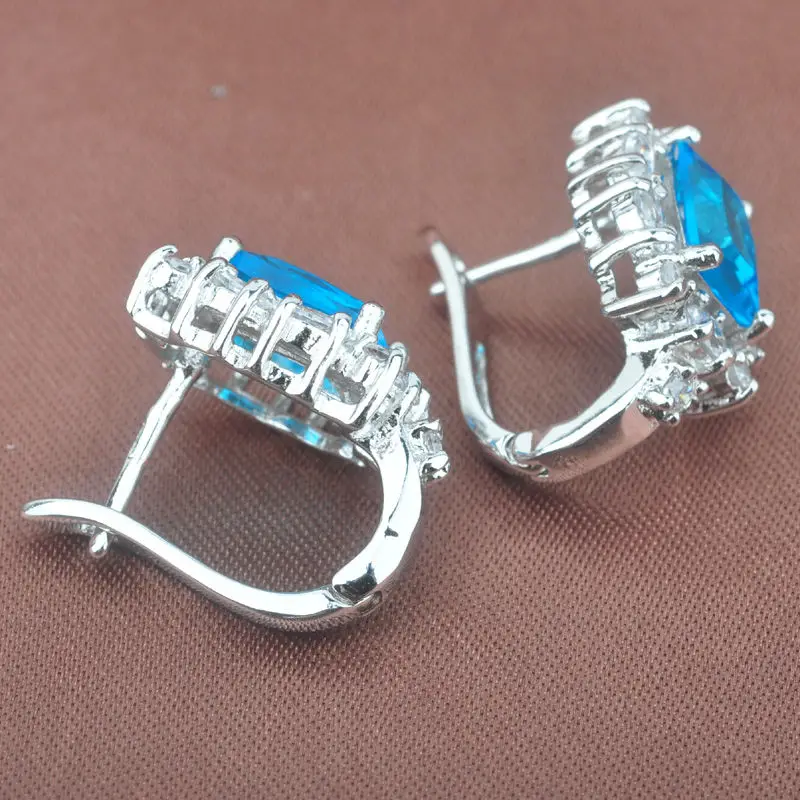 Безупречный синий кубический цирконий AAA для женщин Клипсы Серьги ювелирные