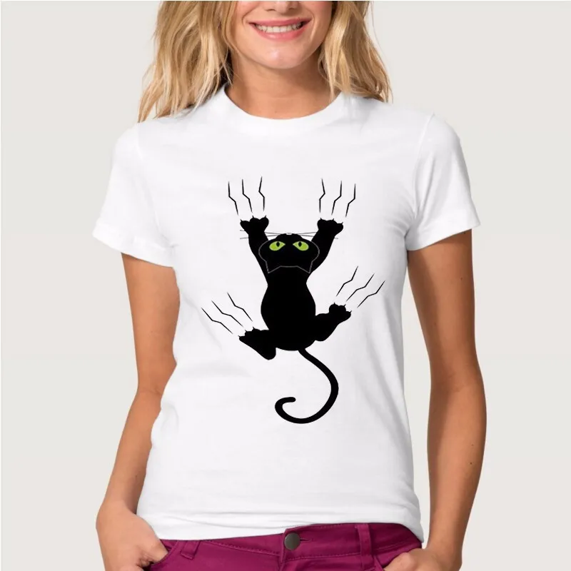 CR Naughty Black Cat 3D футболка размер XS ~ 4XL Женская милая рубашка Хорошее качество