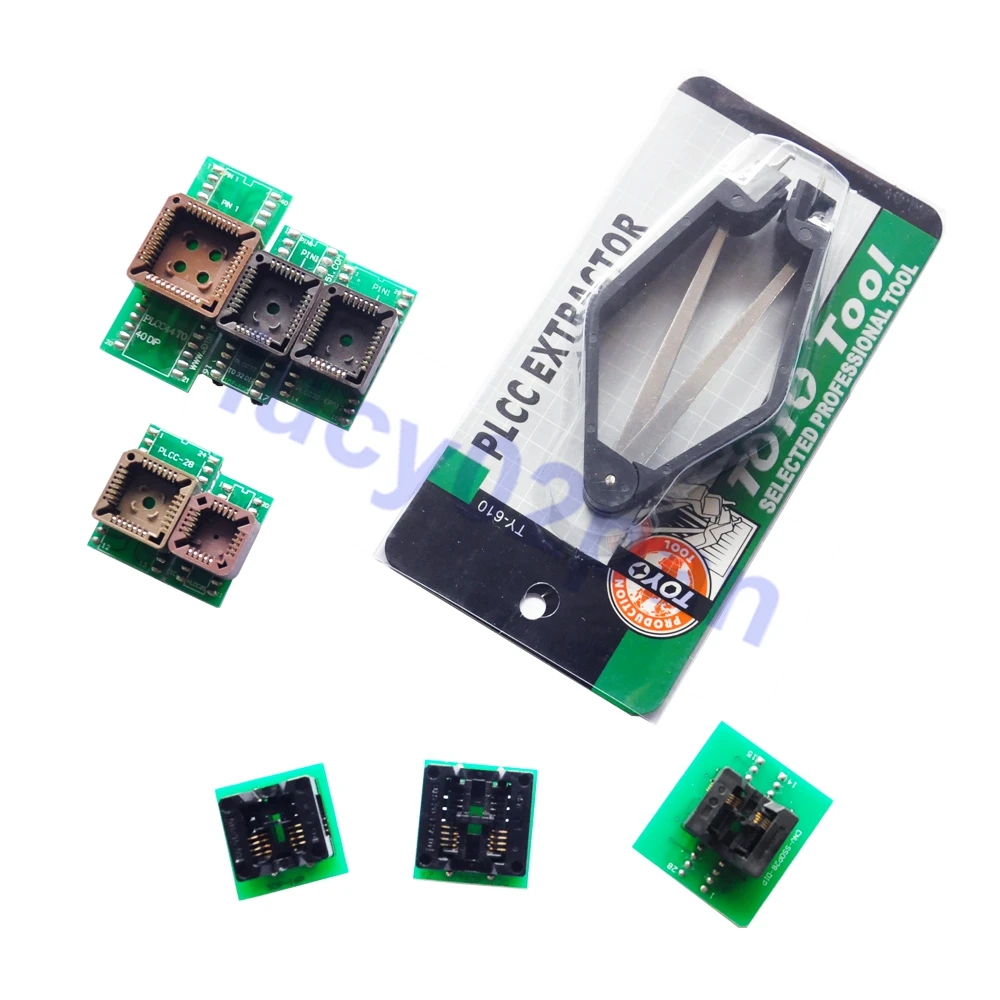 8PCS Programmer IC Sockets includes PLCC+SOP8-DIP8 adapter kit+IC extractor,for TNM5000/TL866/Wellon/USB Willem EPROM programmer