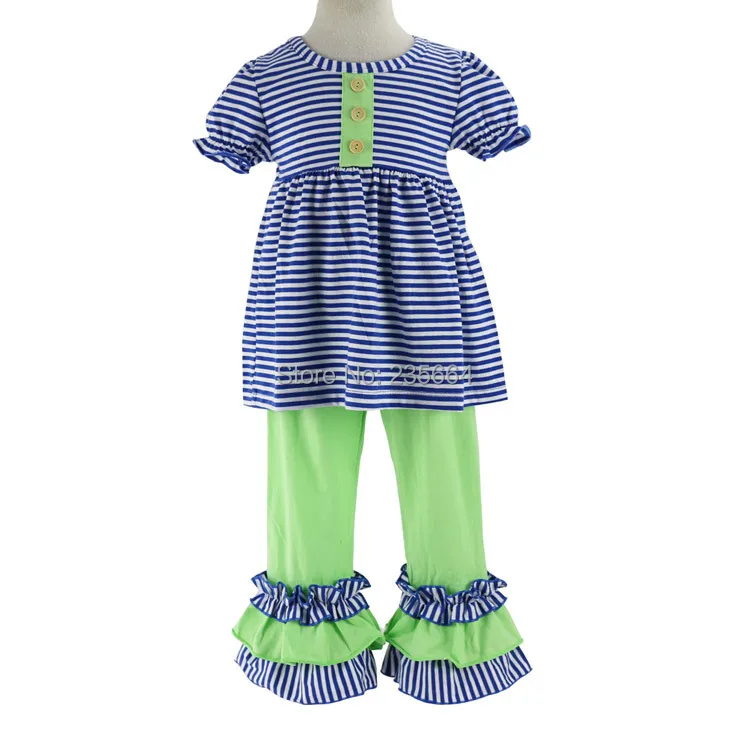 Весенняя одежда для девочек рубашка с коротким рукавом и синие полосатые штаны