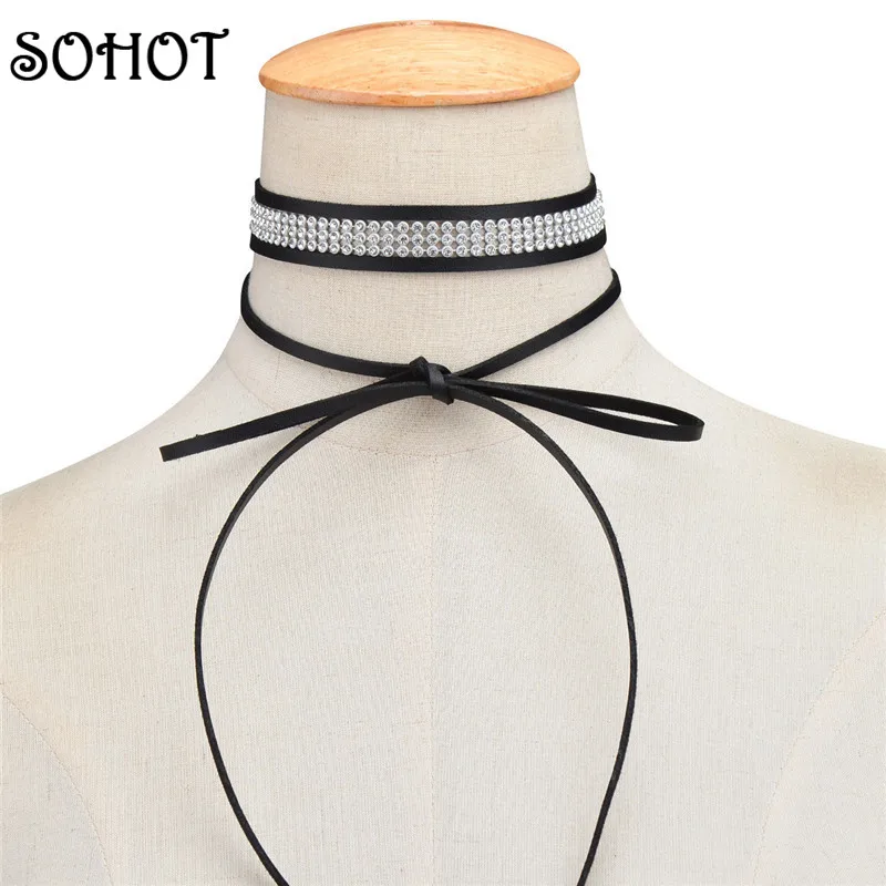 SOHOT высокое качество новая мода длинное черное бархатное колье с кристаллами