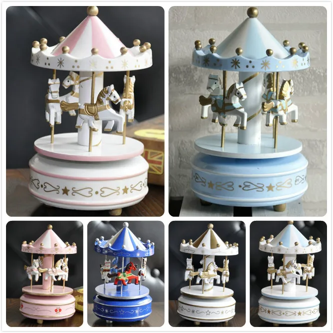 Деревянная карусель из розового дерева Музыкальная шкатулка с ручным приводом