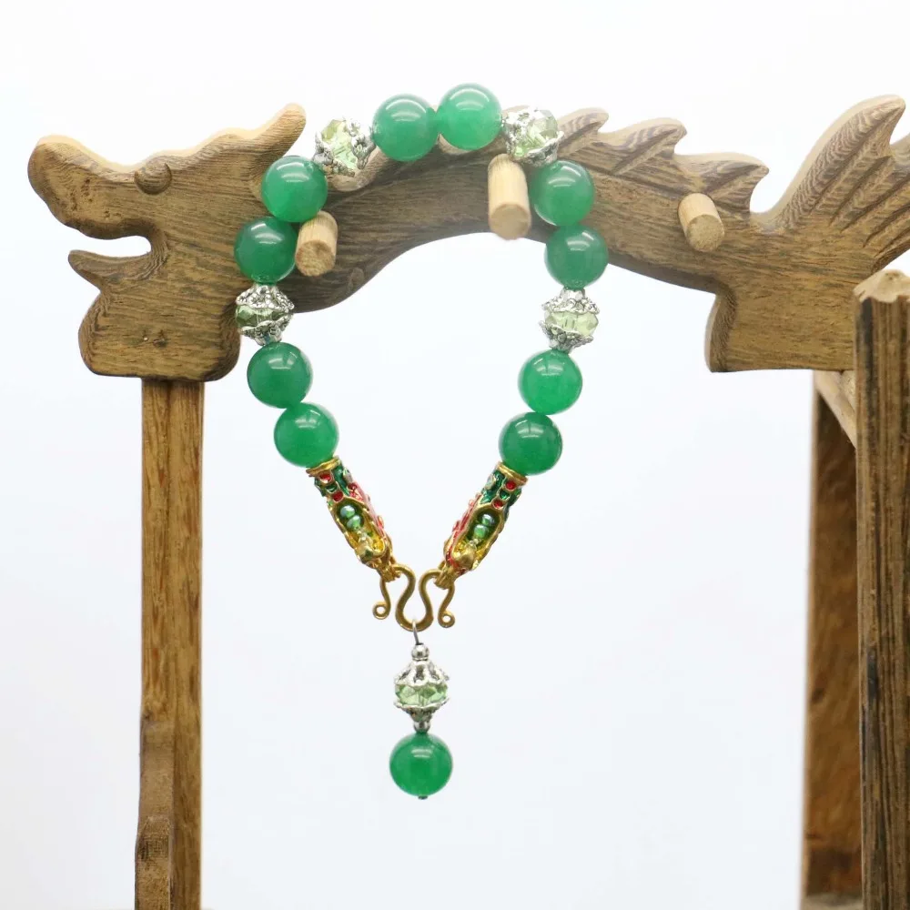 В богемном стиле Зеленый малайский халцедон хрустальные бусины браслет ручной