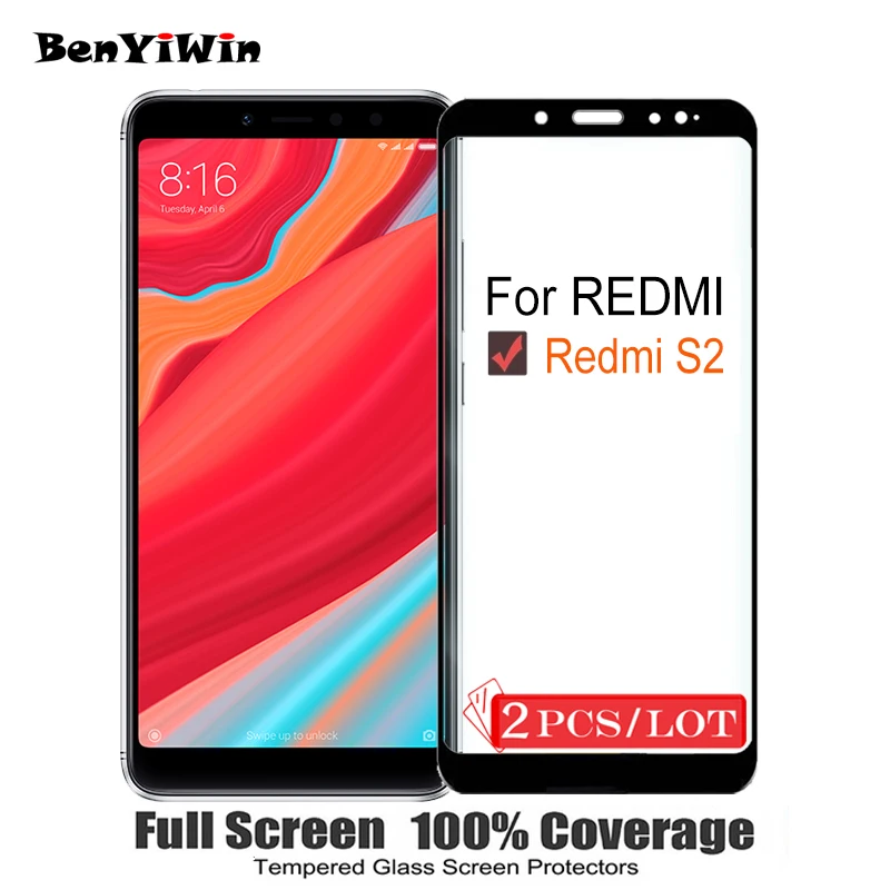 2 шт. 100% оригинальное закаленное стекло с полным покрытием для XIAOMI Redmi S2 защита