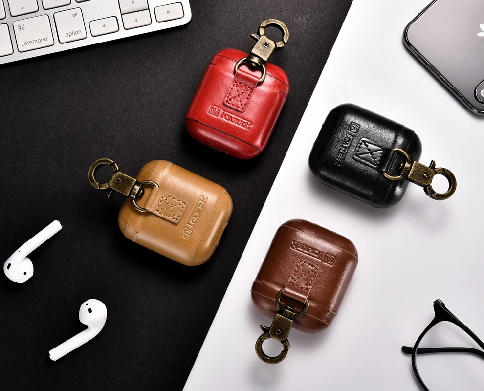 ICarer для Apple iPhone AirPods чехол Роскошный милый тонкий винтажный из натуральной кожи жесткий пластиковый Полный чехол защитный чехол с крючком