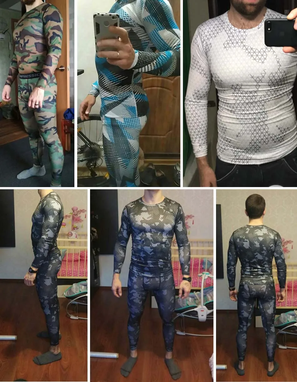Compression Clothing Running Suit Camouflage Suit Fieece Leggings Men's Sports Suit Warm Men's Tracksuit Thermal underwear 4XL