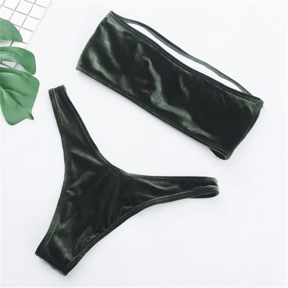 Женский купальник с низкой талией бархатный мини-купальник пуш-ап пляжная одежда