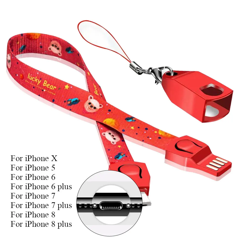Ascromy мобильный ремень для телефона шеи ремешок на запястье USB кабель для iPhone X 7 8 Plus 6 6 S 5 type C Micro мобильный телефон USB Мультяшные шнурки - Цвет: Wrist Strap forapple