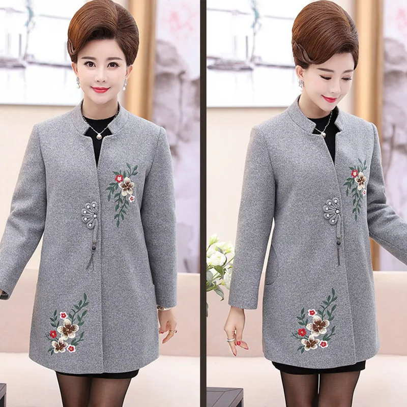 Женское шерстяное пальто средней длины с вышивкой размеры до 5XL|Женские пальто| |