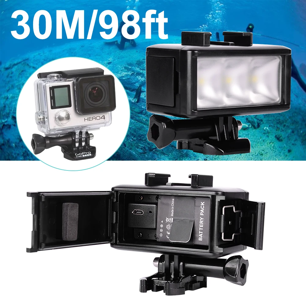 

Водонепроницаемая светодиодная вспышка для видеосъемки GoPro Hero 4/3 +, аксессуары для SJCAM/Xiaomi Yi