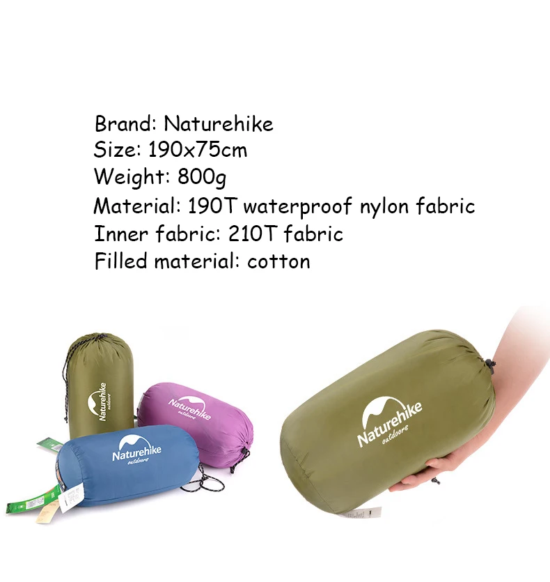 Naturehike Сверхлегкий портативный конверт хлопок спальный мешок NH15A150-D