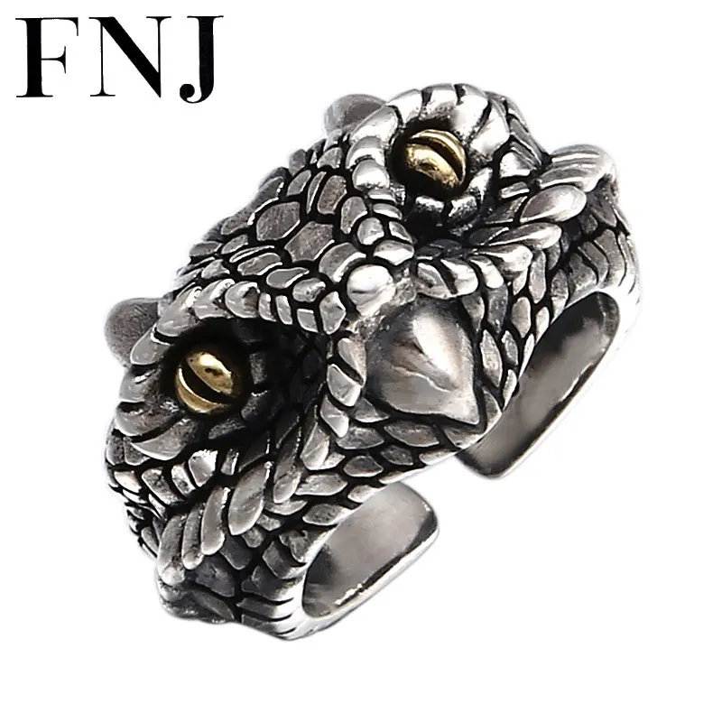 

FNJ Animal Python Ring 925 Silver Jewelry New Punk S925 Sterling Silver Rings for Men Adjustable Size 8-11 bague
