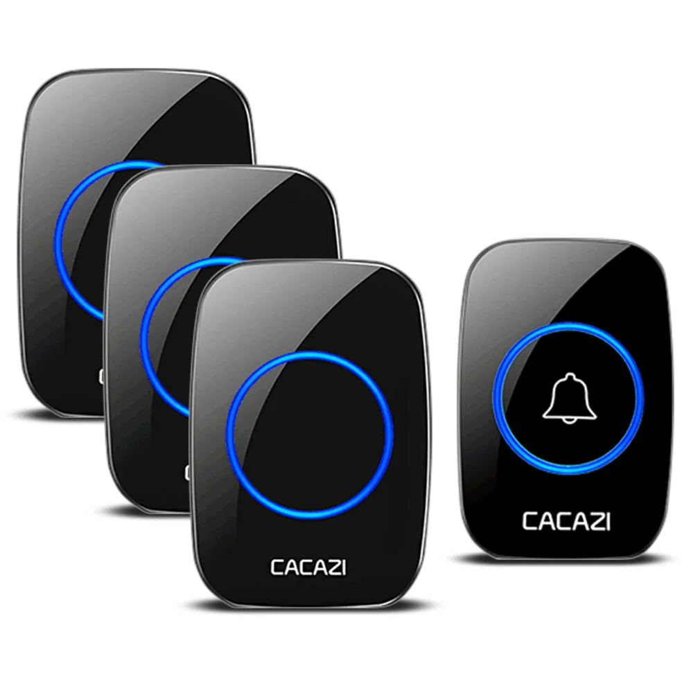 1 button 3 receiver CACAZI Беспроводной Водонепроницаемый дверной звонок диапазон 300 м США ЕС Великобритании разъем АС умный дом дверной звонок колокольчика 1 2 кнопки 1 2 3 приемника - Цвет: 1 button 3 receiver