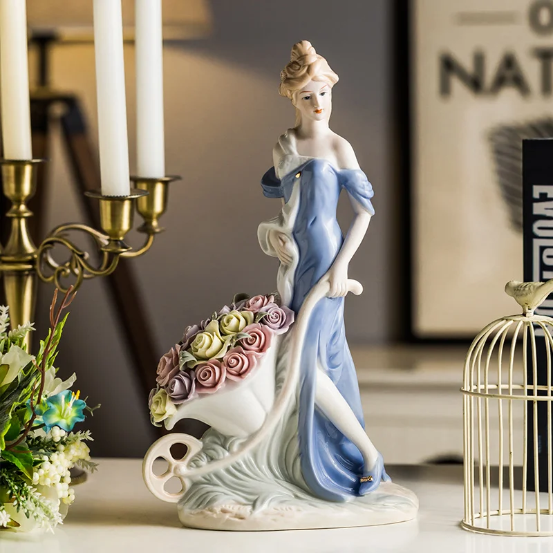 

Nordic Decoration Person Rose Girl Decoration Modern Living Room Liquor Cabinet Porcelain Decoration