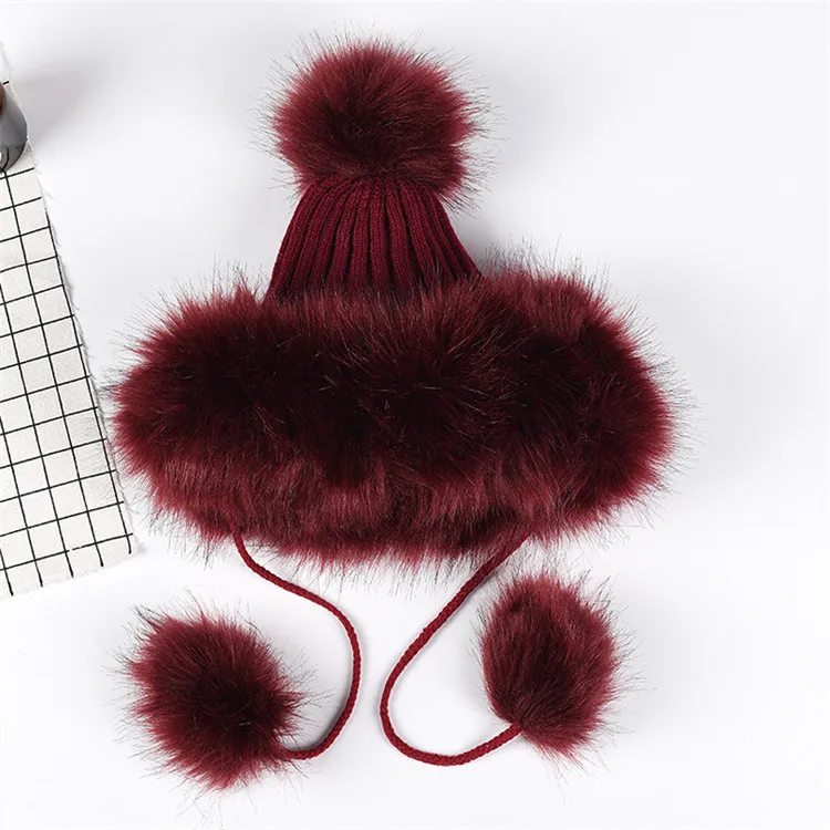 wine red Новые модные женские туфли шар-помпон шапка женская зимняя Для женщин шапочки Кепки женские толстые теплые вязаные меховые Hat - Цвет: wine red