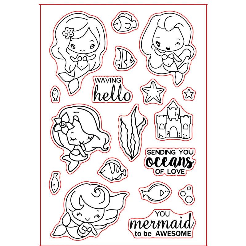 Маленький мермад прозрачный штамп сделай сам трафарет для скрапбукинга ручная