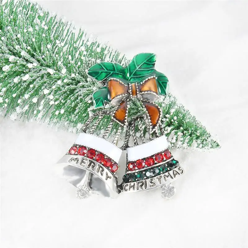 Christmas Creative Fashion Diamond Painting Oil Silver Bell Brooch Double Gift Lady X1010 Hot | Дом и сад