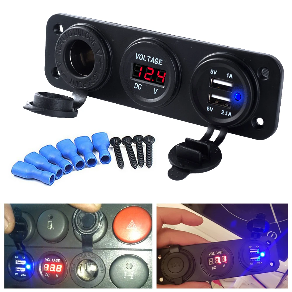 

3.1A/4.2A Car Charger Motorcycle Plug Dual USB Adaptor+12V/24V Cigarette Lighter Socket LED +Digital Voltmeter Usb Car Socket