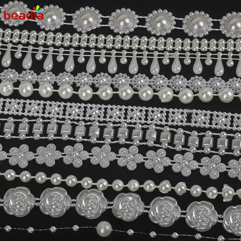

Hot Sale 3-10mm ABS Imitation Pearl Beads Chain Trim for DIY Wedding Party Decoration & Jewelry Findings Craft Headband 2-10M
