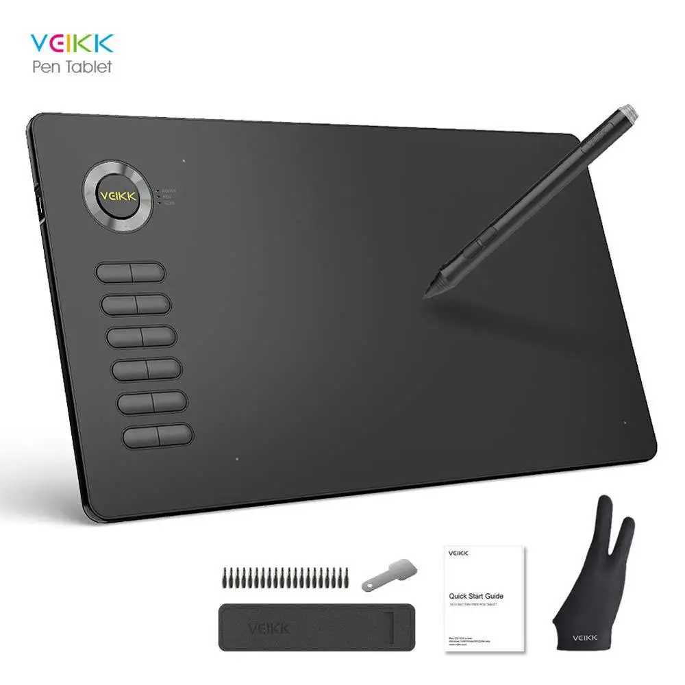 A15-Grey VEIKK A15 планшет для рисования большой площадью 10x6 дюймов с аккумулятором и 12 клавишами, 20 наконечников и 1 перчатка(красный, синий, золотой, серый - Цвет: A15-Grey