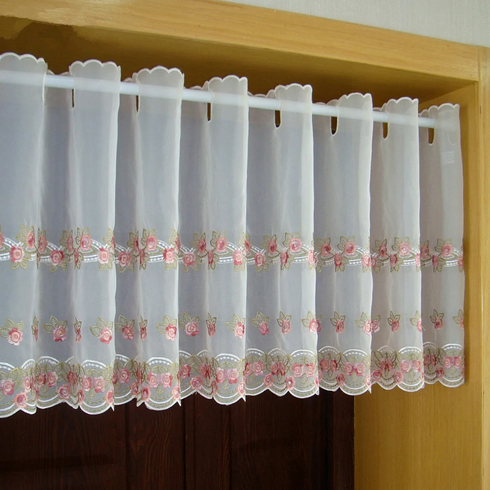 Полузанавеска в сельском стиле роскошная розовая Цветочная вышитая оконная