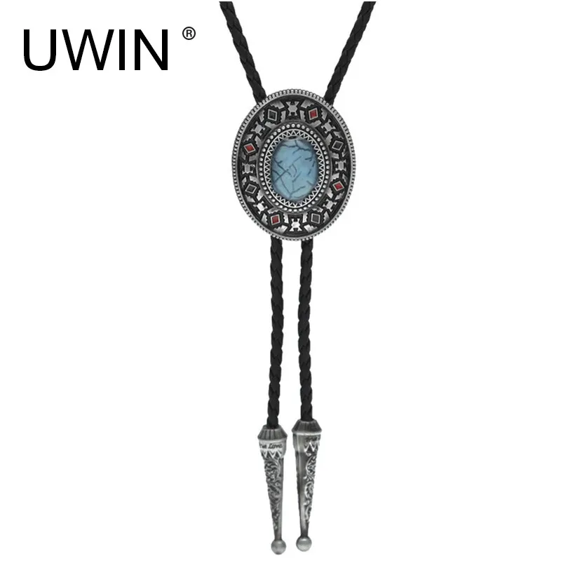 UWIN ковбойский галстук боло с тотемным голубым камнем Овальный металлический
