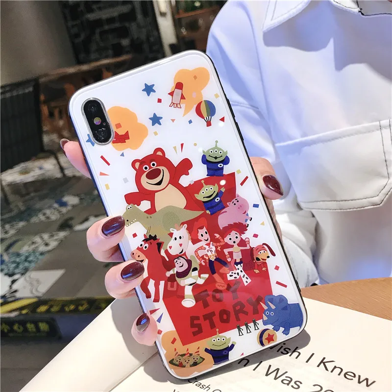 Мультфильм для iPhone6s 7 8 закаленное стекло чехол iPhone X Xs XR Max маленький белый край