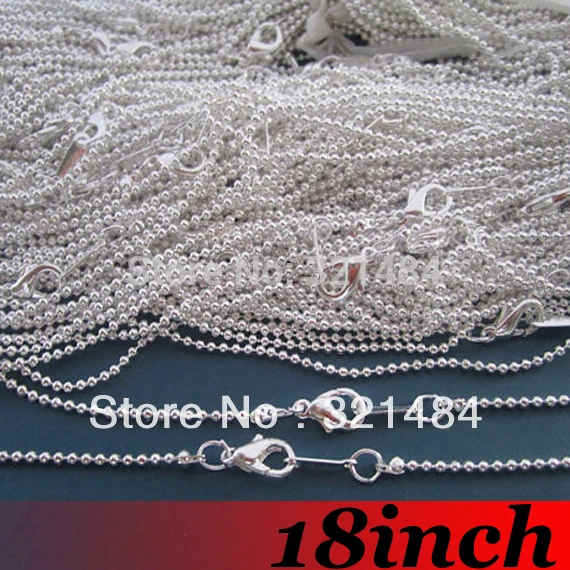 100pcs 18inch Bright Silver Plated Metal Tone 2.4mm Ball chain necklace link connector DIY jewelry findings accessories